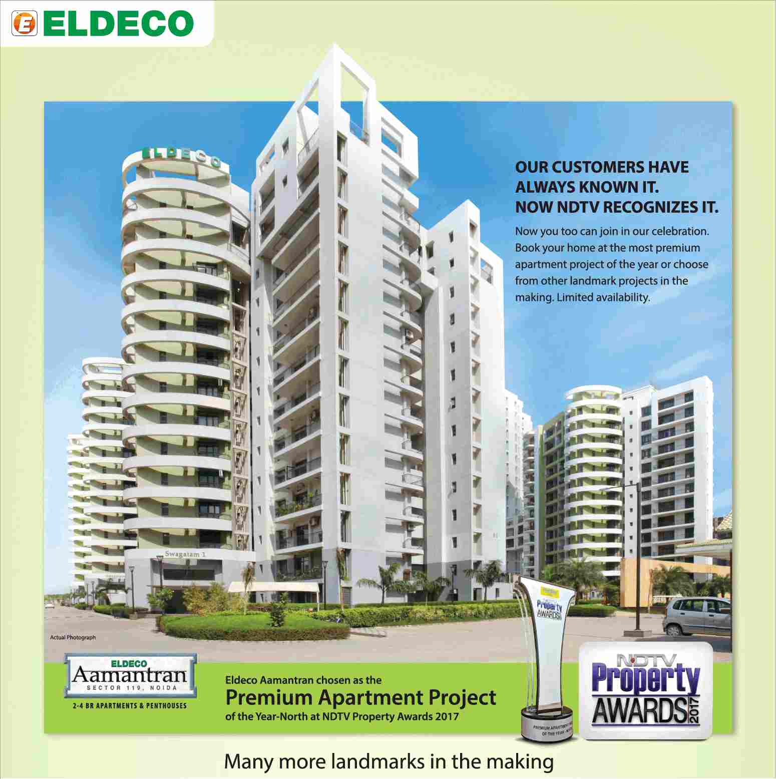 Eldeco Aamantran awarded Premium Apartment Project of the Year North 2017